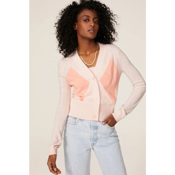 525 America Pink Argyle Cardigan M